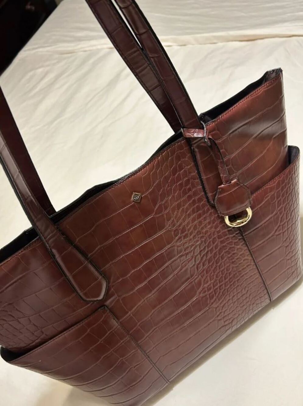 ANTONIO Melani Brown Croc Embossed TOTE Gold Buckle Womens HANDBAG